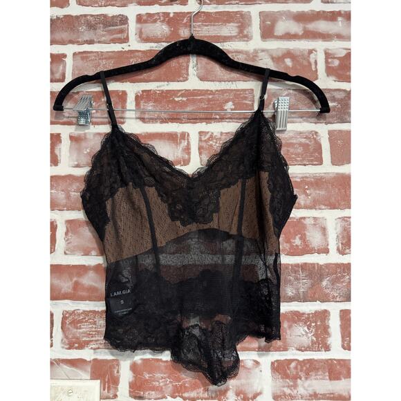 I.AM.GIA. Skye Black Lace Handkerchief Cami Size Small EUC - Picture 2 of 7